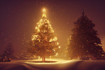 Christmas tree in the night With Beautiful Light 