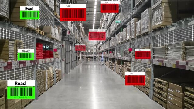 Augmented reality technology system in deft smart warehouse identify package picking and delivery . Future concept of supply chain and logistic business .