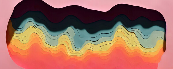 Paper cut background in pastel colors. Abstract papercut decoration textured cardboard wavy layers