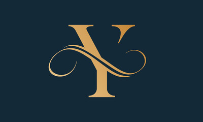 Luxury letter y logo template in gold color. Modern trendy initial luxury y letter logo design. Royal premium letter y logo design vector template. - obrazy, fototapety, plakaty