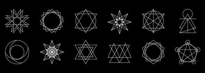 Set of abstract sacred geometry icons. Vector illustration isolated on white background - obrazy, fototapety, plakaty