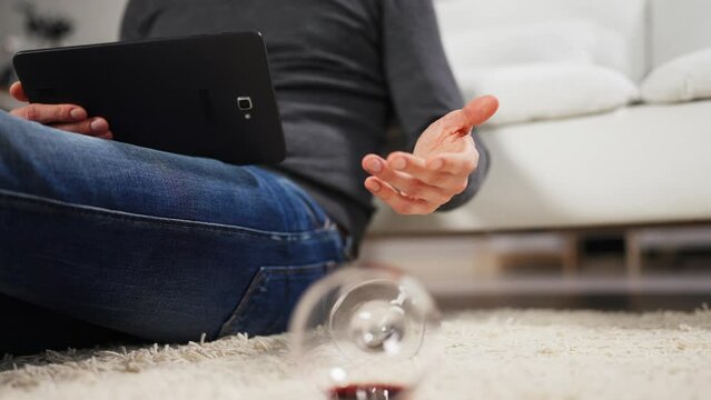 High Angle View Of Red Wine Spilled From Glass