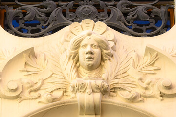 Colonial decoration gargoyle in the architecture of a building exterior, Valencia, Spain