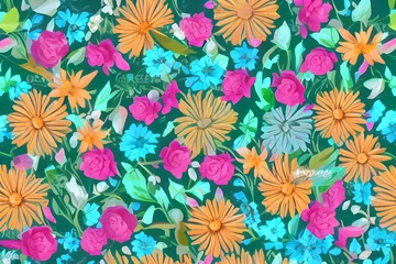 Zelfklevend Fotobehang Floral Wallpaper, Seamless Pattern © Ethan