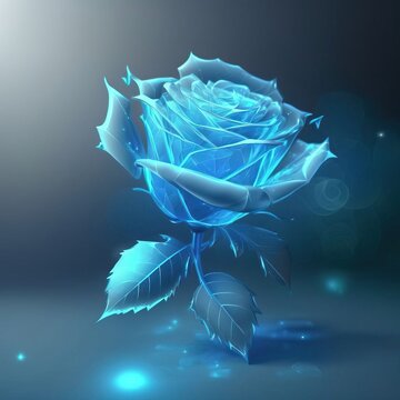 holy light,beautiful spectral light blue roses , the petals are flashing blue light. Generative AI Technology