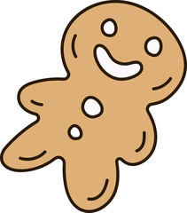 Doodle smiling gingerbread man. Simple Christmas element