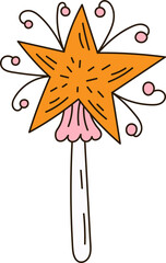 Cute Christmas element. Star on stick magic element in doodle style