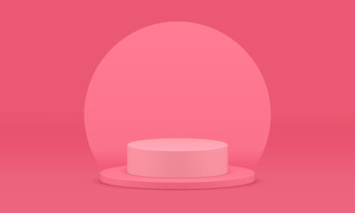 Pink 3d pedestal cylinder basic foundation stage round wall for product presentation vector
