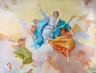Foto op Plexiglas MORGEX, ITALY - JULY 14, 2018: The paint of Assumption in the church Chiesa di Santa Maria Assunta by E. Lancia (1932). © Renáta Sedmáková