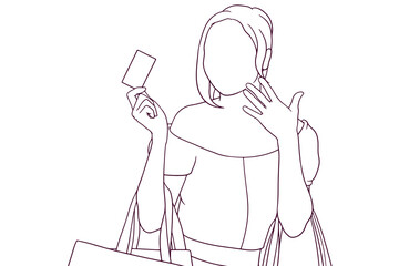 happy woman shopping hand drawn style vector illustration