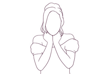 suprised beautiful girl hand drawn style vector illustration