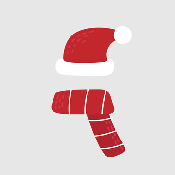 recommend clip art: Red scarf and hat of Santa Claus. Simple hand drawn icon for Crtistmas card design