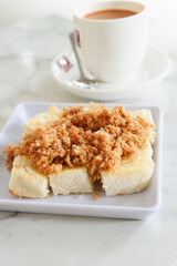 Flossed pork bread on a plate 