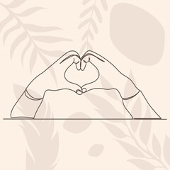 hands show heart continuous line drawing,on abstract background vector, sketch