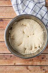 Close up of fermentation making gough sourdough in bowl top view