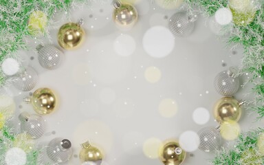 Fototapeta na wymiar Christmas background with balls and bokeh lights. 3d illustration