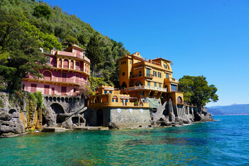 Portofino foreshortening on Italian Riviera, Genoa, Italy