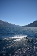 lake waves, sea and mountains