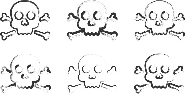 Crossbones with grunge texture. 
Skull icon painted with a brush. Vector illustration.