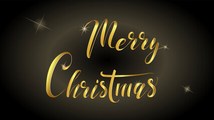 Festive abstract inscription Merry Christmas in the form of sparkling golden ribbons isolated on a dark background.