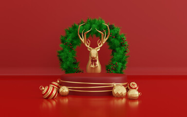 3D Christmas illustration with podium display product