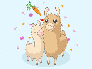 Verliebte Comic Alpakas