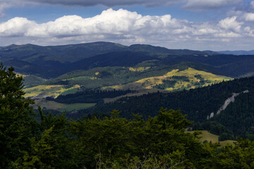 Naklejka premium Polskie góry Pieniny wraz z płynącym w dole Dunajcem. Wszystko do okoła miasta Szczawnica.