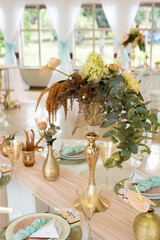 A flower arrangement at a wedding celebration