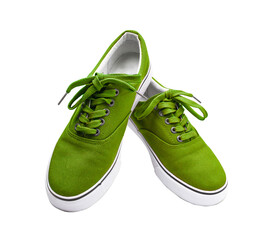 A pair of green color canvas shoes isolated on transparent background