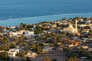 Aerial view of Dahab town from the mountain nearby, South Sinai, Egypt