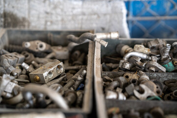 Spare parts in a car repair garage