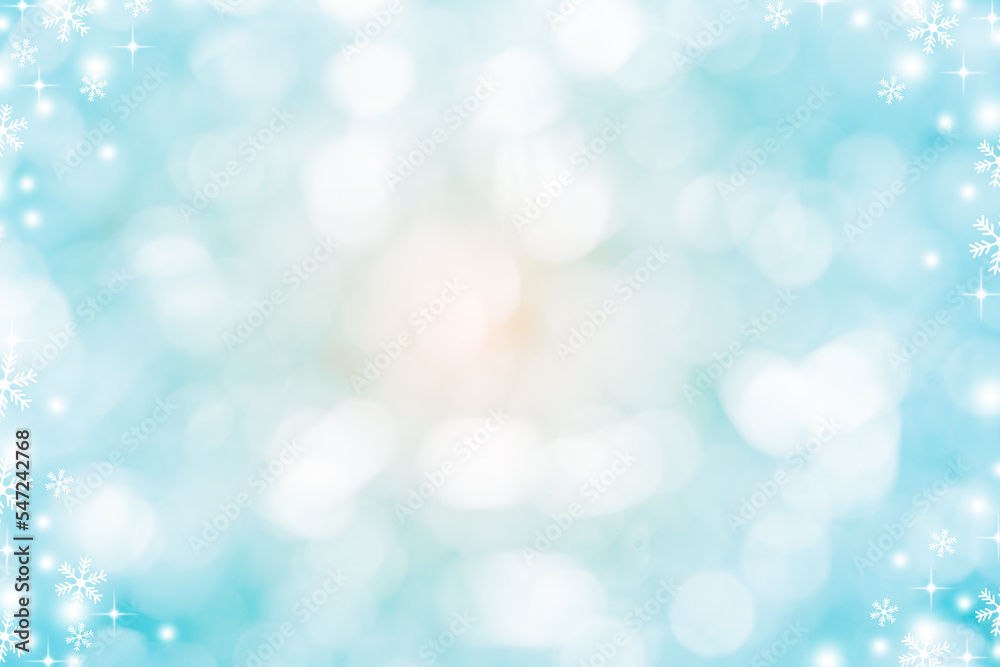 Wall mural abstract blur beautiful glowing blue color gradient background with shining falling snowflakes cryst