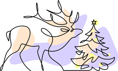 Christmas deer silhouette logo Continuous one line