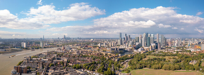 Obraz na płótnie Canvas Aerial panoramic skyline Financial district London, cityscape view.