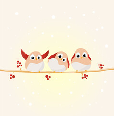 cute birds sitting on a snow-covered branch