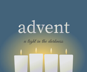 Christmas card with candles and mistletoe, symbolizing Advent