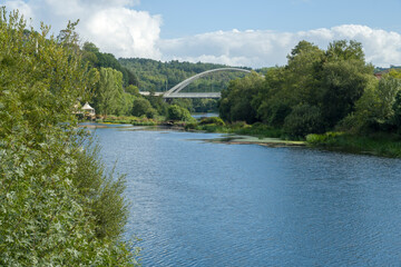 Lugo Galicia Spain on August 17, 2022 The white bridge over Mi&ntilde;o river.