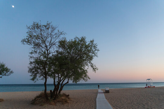 Pescoluse, Lecce, Puglia, Italy  promenade of the famous beach by twilight.