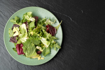 Salad mix leaves background. Fresh Salad Pattern with rucola, purple lettuce, spinach, frisee and chard leaf