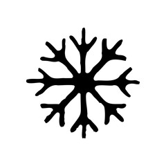 Hand drawn snowflake icon. Solid black glyph. Vector simple flat single color isolated on white. Decorative design element.