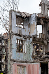 destroyed and burned houses in the city Russia Ukraine war
