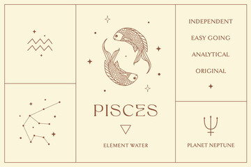 Pisces Zodiac Sign Design Illustrations. Esoteric Vector Element, Icon - 547249707