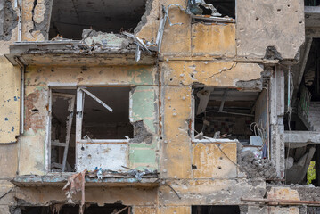 destroyed and burned houses in the city Russia Ukraine war