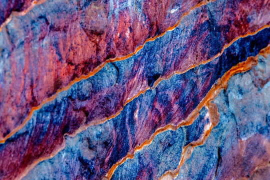 View of geological formations in blue and magenta colors