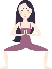 Black hair woman doing yoga pose. Flat illustration