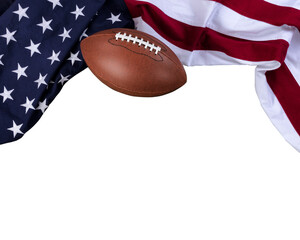 Football and American flag for collegiate or professional games on transparent background  - 547251506