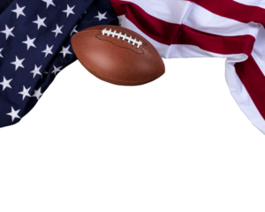 Football and American flag for collegiate or professional games on transparent background 