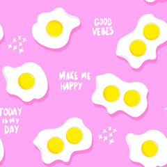 Seamless pattern with eggs and words. Cool texture background. Wallpaper for teen girls. Fashion style