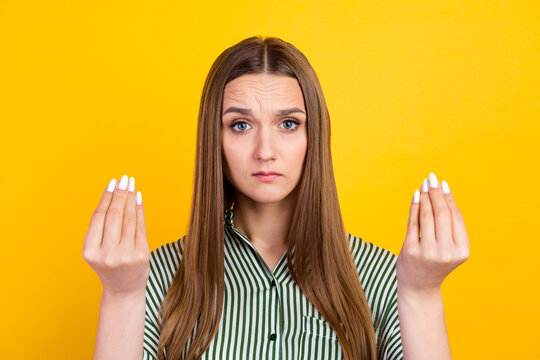 Young Blonde Girl Wear Casual Clothes Over Yellow Isolated Background Do Italian Gesture Hand Fingers Confident Expression