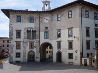 View of the Palazzo dell'Orologio, a Medieval Building that Overlooks Piazza Cavalieri in Pisa, Italy